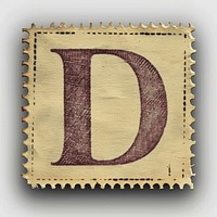 Stamp with alphabet D number paper text.