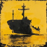 Silkscreen of a Cargo ship watercraft silhouette painting.