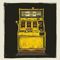 Silkscreen of a Slot Machine machine gambling yellow.