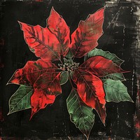 Silkscreen of a Poinsettia painting plant leaf.