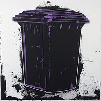 Silkscreen of a Trash can purple black architecture.
