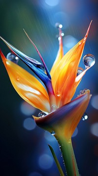 Water droplet on bird of paradise flower petal plant.