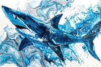 Shark acrylic pour painting animal fish underwater.