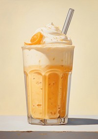 Close up on pale carrot smoothie dessert sundae drink.