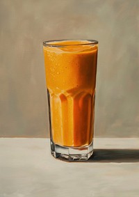 Close up on pale carrot smoothie painting drink juice.
