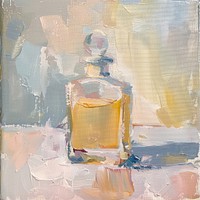 Close up on pale perfume bottle painting backgrounds art.