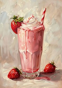 Close up on pale strawberry smoothie milkshake dessert sundae.