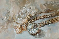 Close up on pale jewellery backgrounds necklace painting.