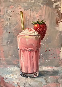 Close up on pale strawberry smoothie milkshake painting dessert.
