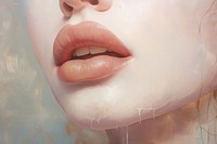 Close up on pale lipstick portrait painting photography.