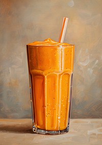 Close up on pale carrot smoothie milkshake painting drink.