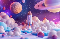 Cute outer space background cartoon rocket purple.