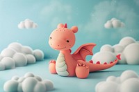 Cute dragon with cloud background cartoon toy representation.