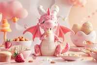 Cute dragon and food background cartoon representation celebration.