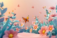 Cute flowers and butterfly background outdoors nature insect.