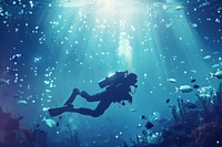 Cute underwater with scuba diver background adventure outdoors nature.