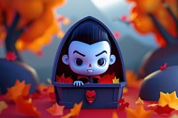 Cute vampire with coffin background cartoon anime jack-o'-lantern.
