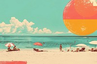 Retro collage of beach vacation outdoors horizon.