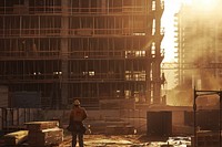 Worker working in front of the construction building city architecture development.