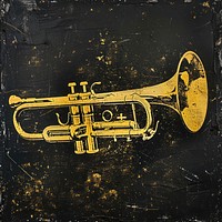Silkscreen of a gold trumpet horn transportation performance.
