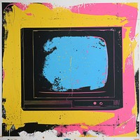Silkscreen of a television art blue electronics.