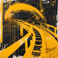 Silkscreen of a yellow roller coaster art architecture backgrounds.