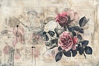 Skull roses ephemera border painting drawing flower.