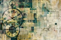 Vintage clock faces ephemera border backgrounds collage art.