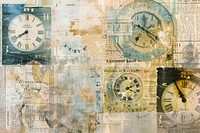 Vintage clock faces ephemera border collage backgrounds drawing.