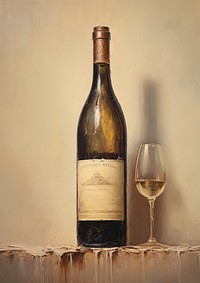 Close up on pale a wine bottle painting drink refreshment.