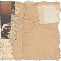 Hot coffee collage ripped paper crumpled stained damaged.