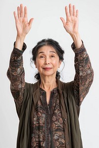 Japanese adult woman raising hands portrait photo photography.
