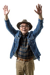 Japanese adult man raising hands portrait photo photography.