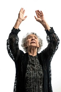 Maxican senior woman raising hands portrait adult photo.