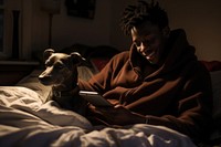 Young black woman bedroom furniture portrait.