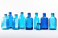 Blue gallon bottle glass white background.