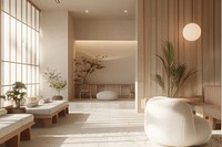 Lounge of wellness spa architecture furniture building.
