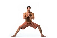 Man practising yoga sports adult white background.