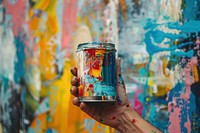 Person holding paint can painting refreshment creativity.