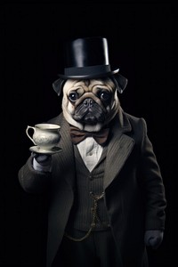 Tea glass Pug Dog portrait animal.