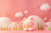 Cute cat background cartoon plant representation.