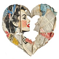 Heart shape collage cutouts paper white background representation.