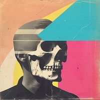 A man with a skull on his head art collage poster.