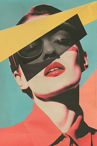 Retro collage of lover art sunglasses lipstick.