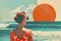Retro collage of summer vibes sea sunglasses portrait.