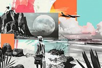Retro collage of travel art outdoors nature.