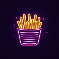French fries icon neon line illuminated.