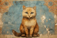 Medieval Persian painting art of cat animal mammal wall.