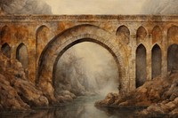 Medieval Persian painting art of persian arch bridge architecture viaduct wall.