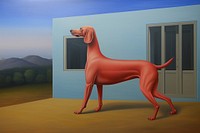 Surrealistic Scene painting illustration of dog animal mammal hound.